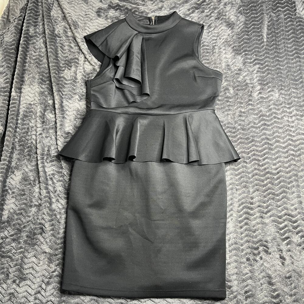 INA Black Ruffled Dress Womens Size large pencil NWT